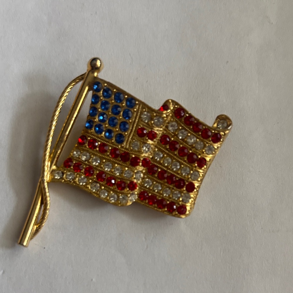 American Flag Brooch with Crystal Rhinestones